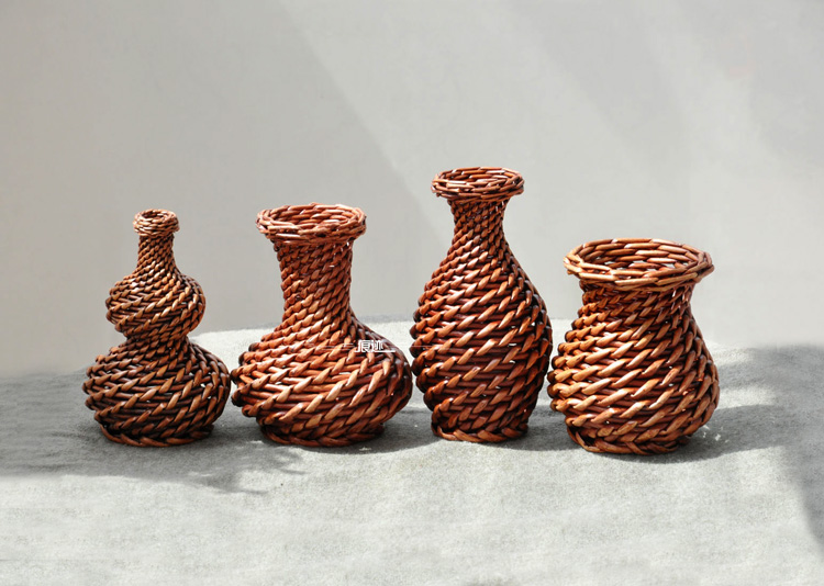 藤编花瓶纯手工编制花筐柳编花盆装饰品插花器家居摆件假花花篓 细腰
