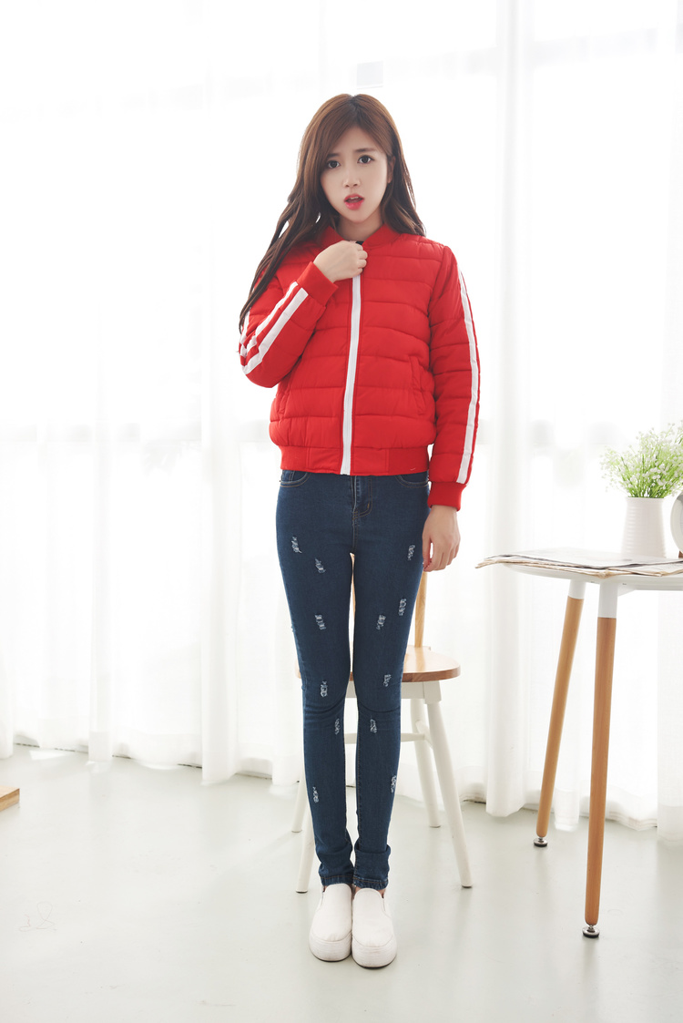 卓姿琪(zhuoziqi)秋冬学生棒球服轻薄短款羽绒棉服外套女 蓝色  XL