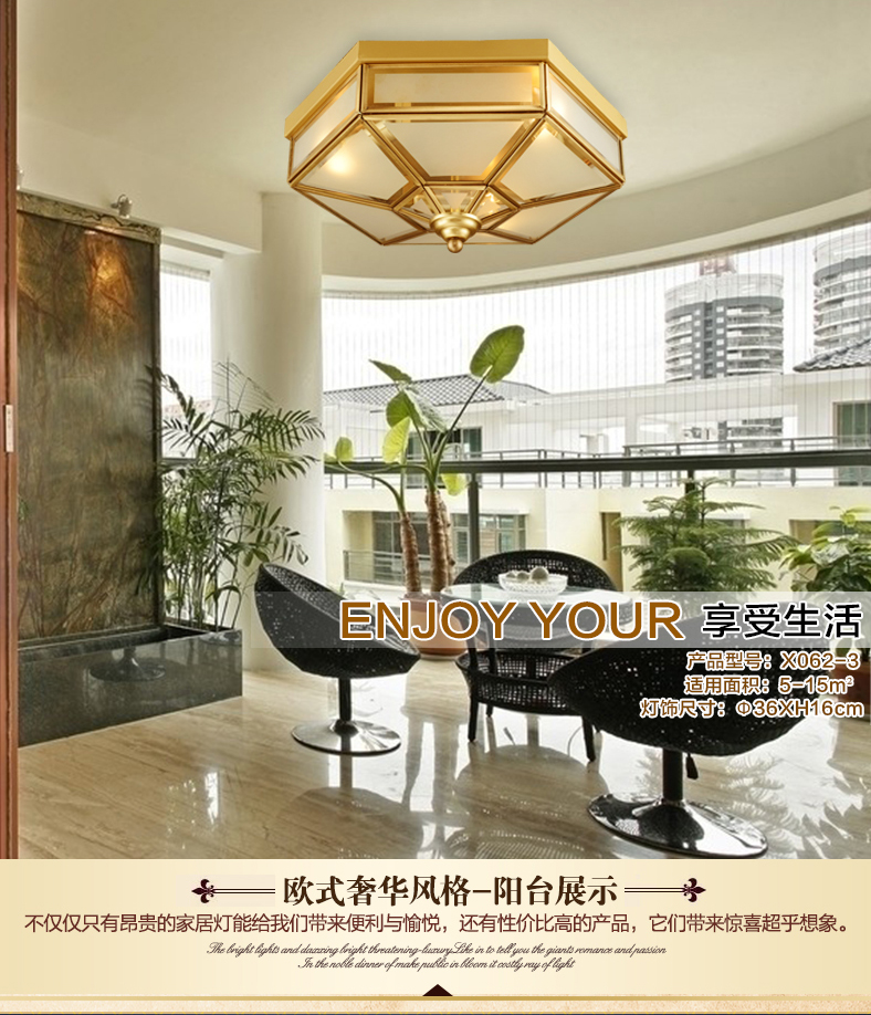 
                                        雄能全铜LED吸顶灯欧式简约阳台过道灯复古玄关灯书房卧室吸顶灯饰 直径36cm                