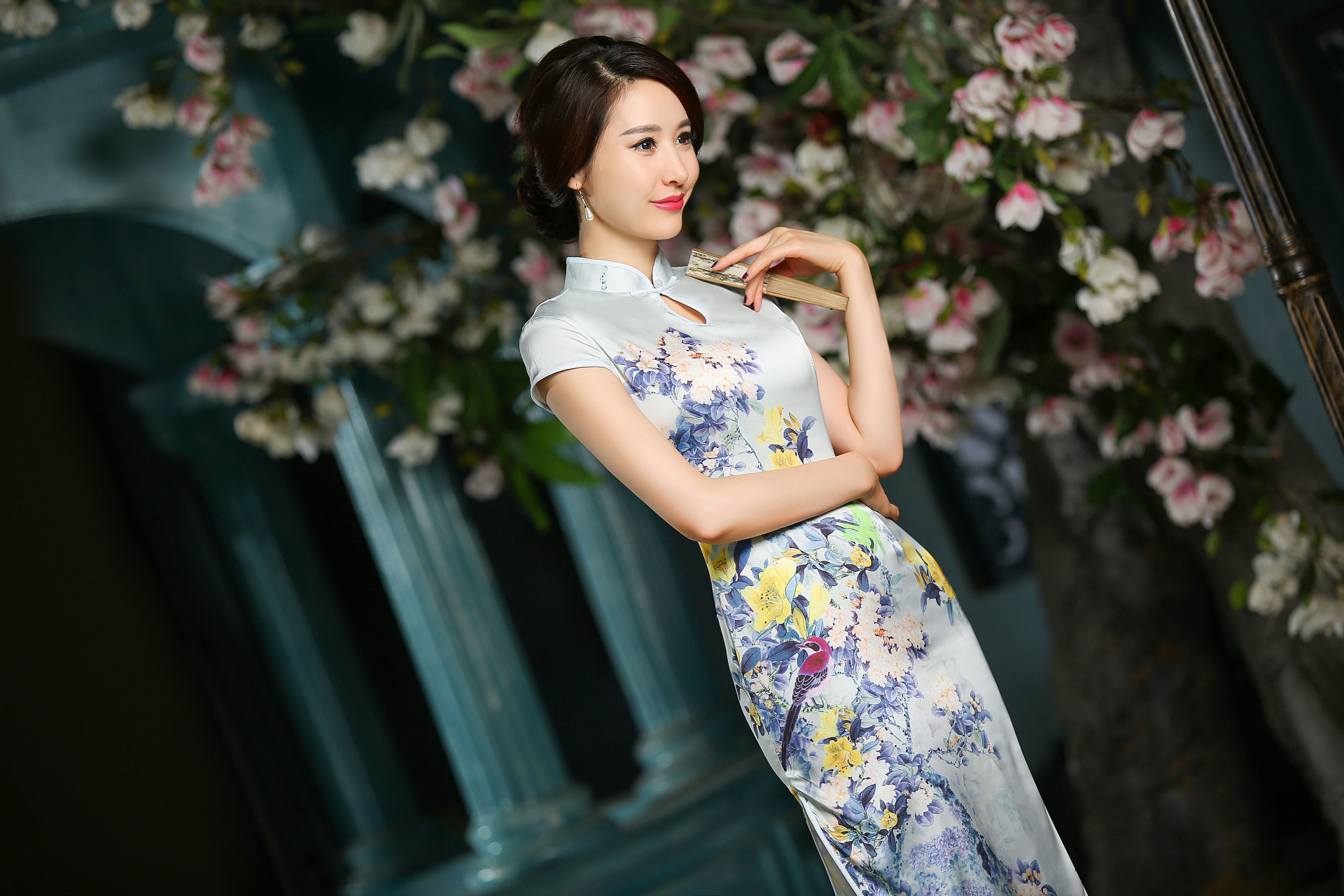 2015秋春夏新款长款重磅丝绸旗袍 七分袖改良气质旗袍裙fz851 灰色