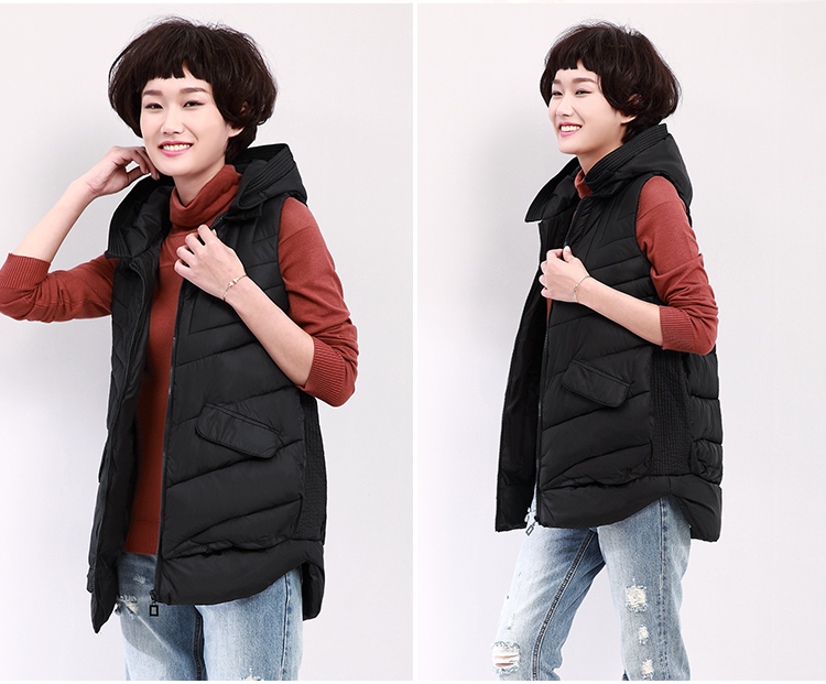 DKCHENPiN2015冬季新款连帽马甲女保暖棉马夹 黑 XL