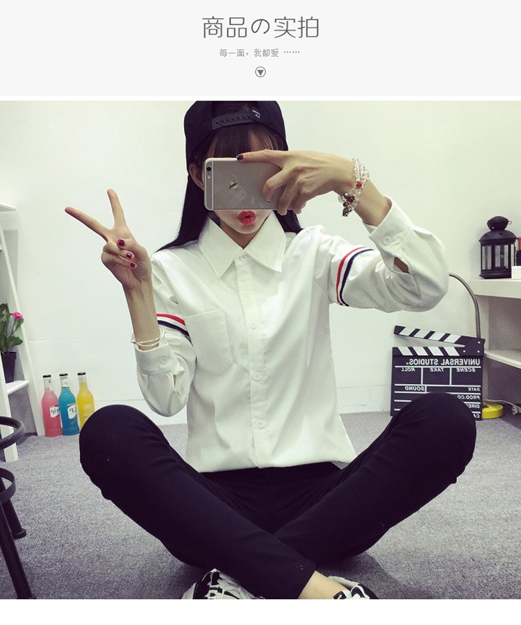 仁俪2016春季新款韩版衬衫女学院风学生大码时尚百搭纯棉纯色衬衫 白色春款 M