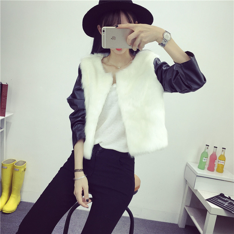 莲香情 2015秋冬新款女 韩版洋气仿狐狸毛名媛皮草外套潮 白色 S