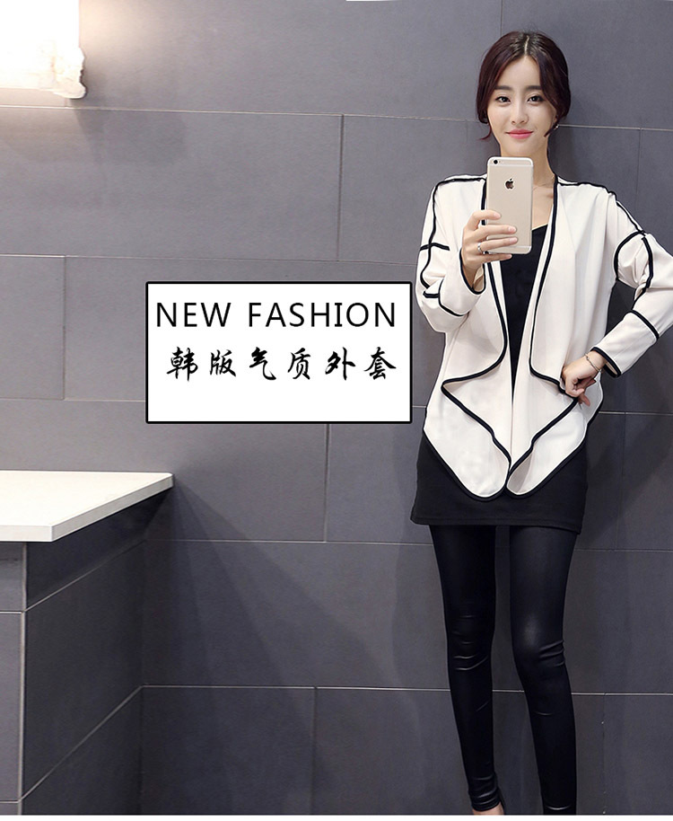 古仕卡特2015秋季新款女新品时尚韩版OL优雅长袖短休闲修身外套荷叶边上衣 米白色 M