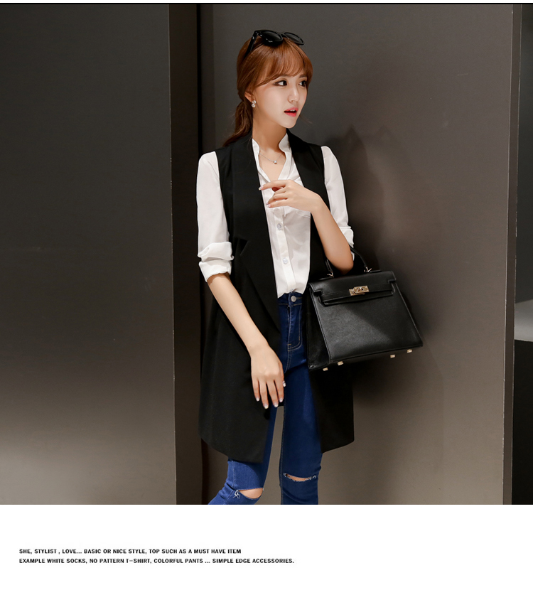 姬典  2015 秋冬亚棉麻日韩时尚马甲夹中长款女装红灰黑色韩版外套潮#328 黑色 L
