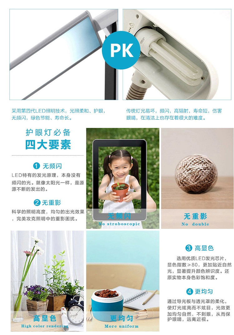 
                                        一米青品 LED台灯护眼灯学习工作儿童学生书桌阅读灯触控触摸调光 创意折叠床头灯 10W台灯 调光调色 蓝色                