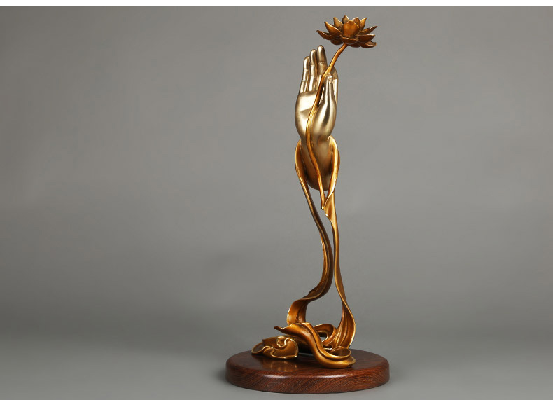 唐迹全铜执莲摆件素手持莲观音佛手莲花工艺品创意家居禅意摆设单手执