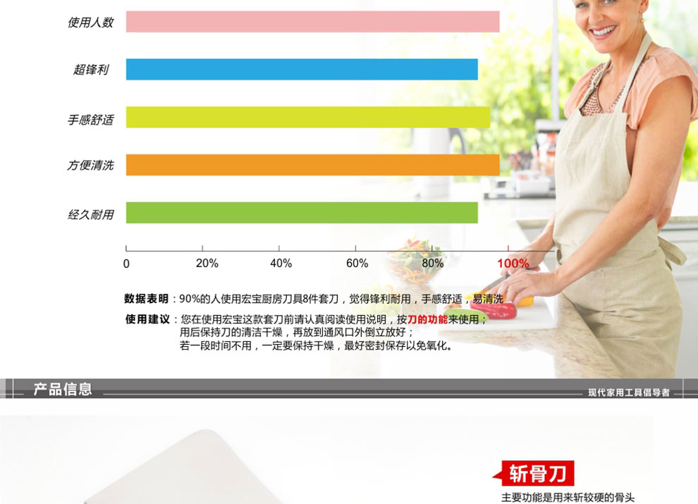 宏宝（HOBO）不锈钢厨房刀具8套刀HLK041-08 亚克力刀座