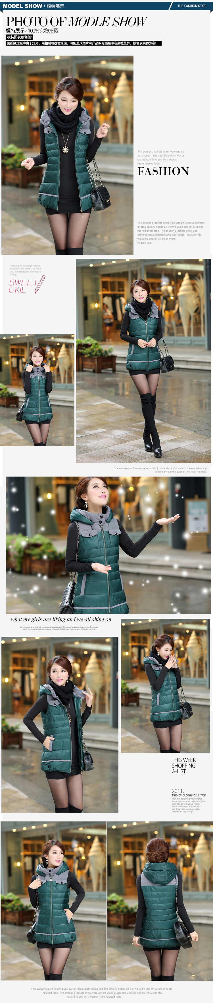 范力思中长款2015秋冬新款羽绒服连帽外套马夹背心马甲女潮 玫红色 2XL