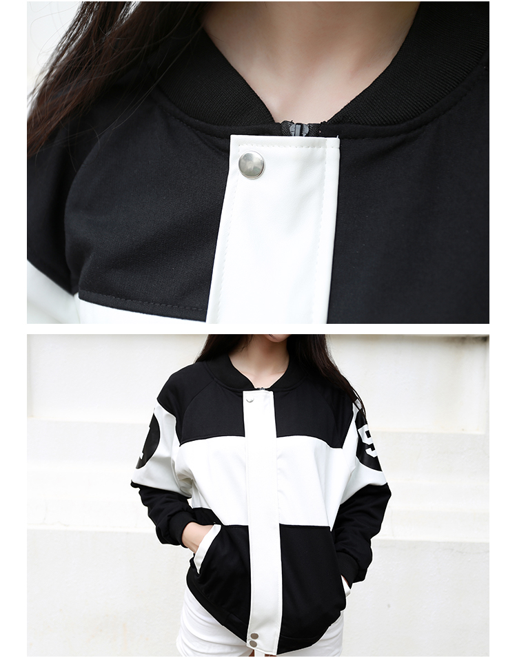 优尚琪2015秋季新品女韩版棒球服情侣装外套S098 黑白相交 M