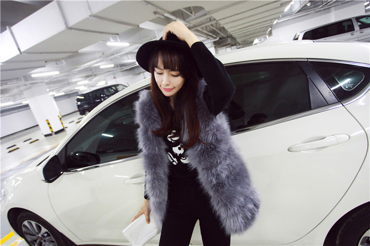 韩流蜜丝 2016秋冬韩版新款女中长款仿皮草大衣毛外套马甲背心 白色 均码