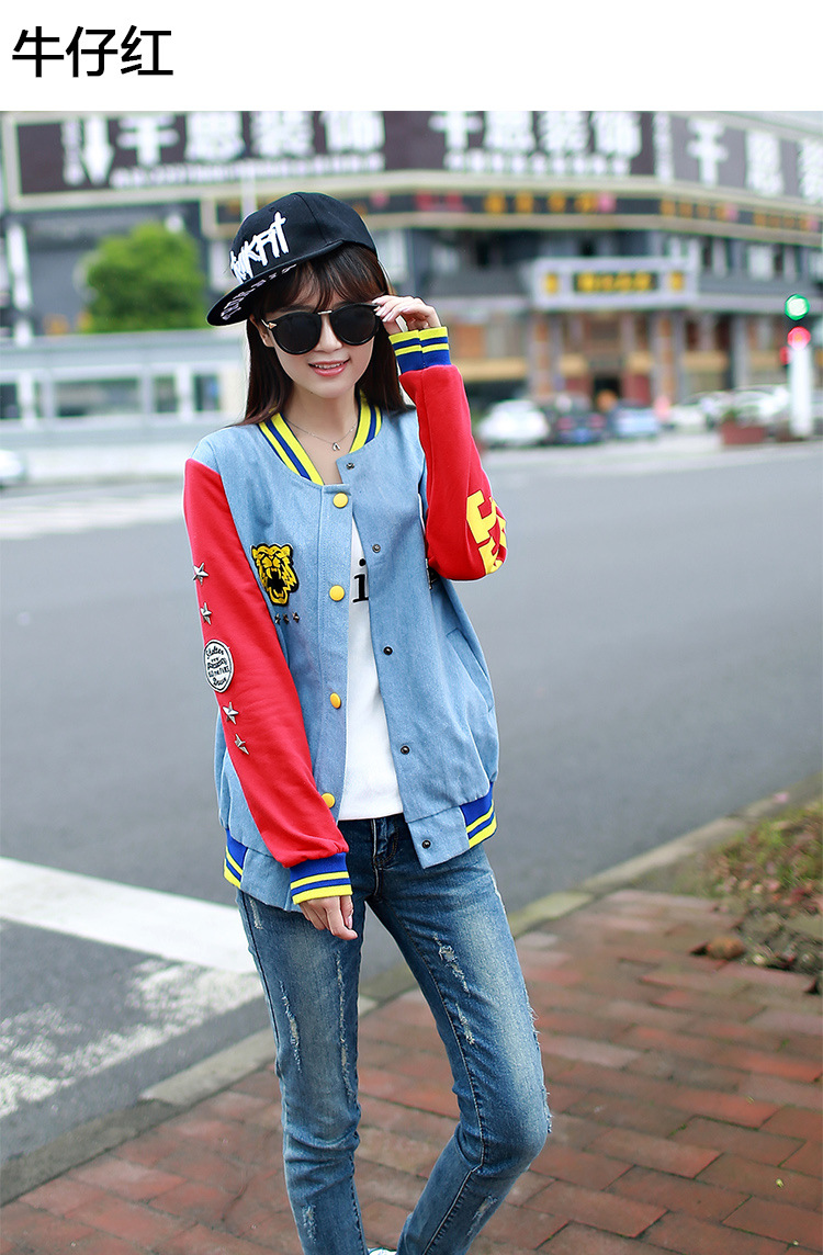 姿蔓薇 2015秋冬季新款棒球服女牛仔短外套时尚休闲女士卫衣 藏青色