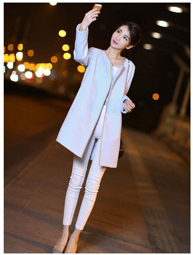 婕芙兰 2015秋装新款韩版中长款呢子风衣外套 5375 明黄色 XL