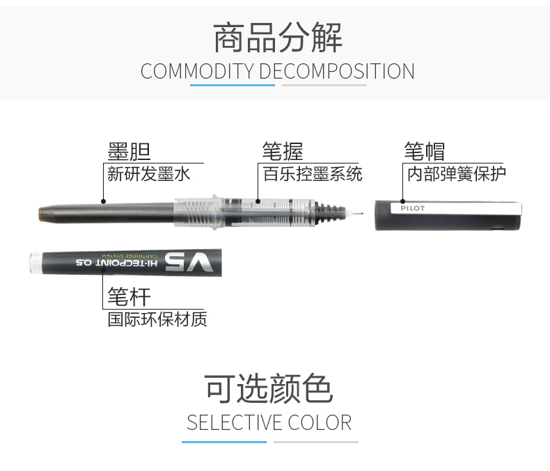 百樂(pilot)水筆v5升級版bxc-v5直液式中性筆走珠可換墨膽簽字 藍色 6