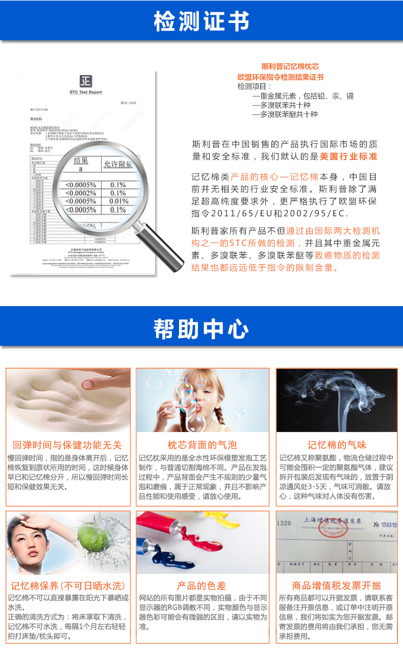 Sleep Science美国斯利普小美人专利人体工学记忆棉护脊腰靠 办公室靠垫汽车腰靠 宝蓝 45X33X10厘米