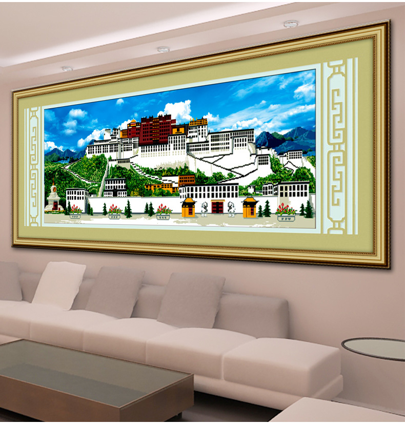 蒙娜丽莎水晶钻石十字绣满钻客厅大画5D钻石画布达拉宫钻石绣贴钻画砖石画5d满钻点钻绣水晶画 YT8372