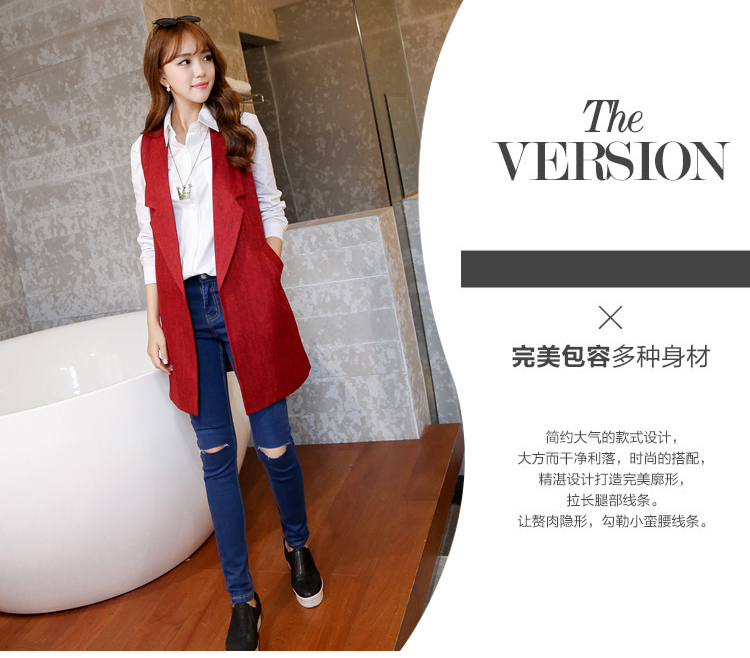 姬典  2015 秋冬亚棉麻日韩时尚马甲夹中长款女装红灰黑色韩版外套潮#328 黑色 L
