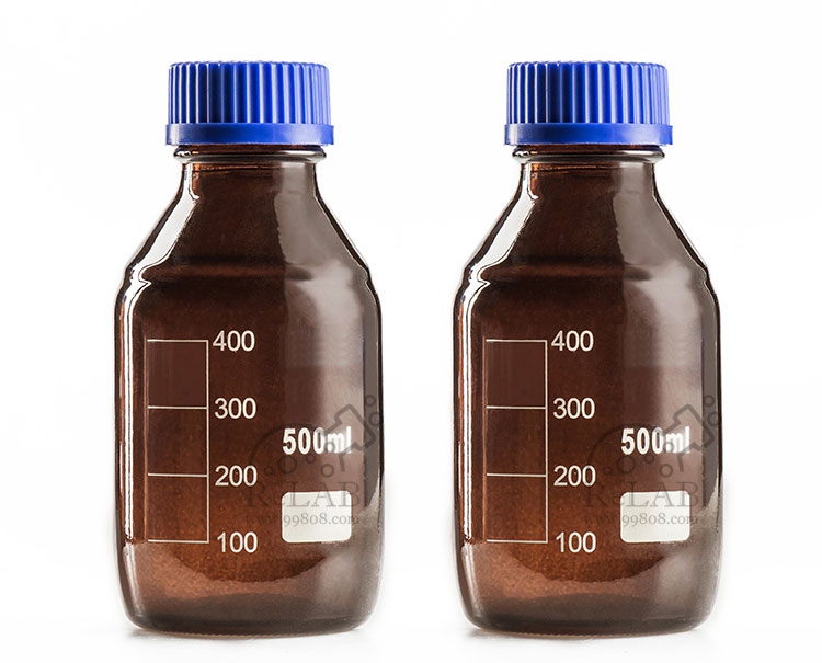 螺口棕色玻璃试剂瓶 500ml 蓝盖刻度试剂瓶 棕色玻璃丝口瓶补料瓶
