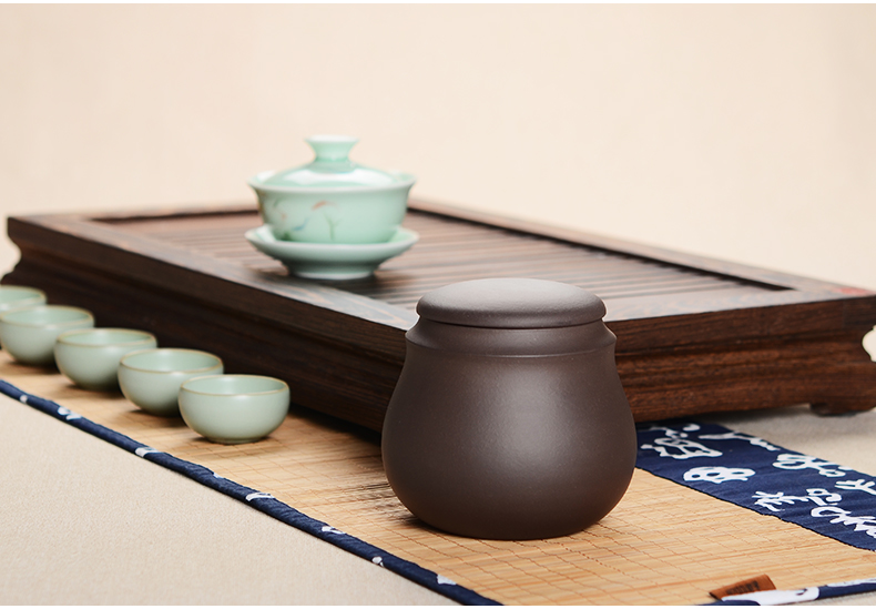 
                                        晨茗 宜兴原矿紫砂茶具普洱茶叶罐手工醒茶密封罐 紫泥本色大号小号茶叶罐 紫泥大号                