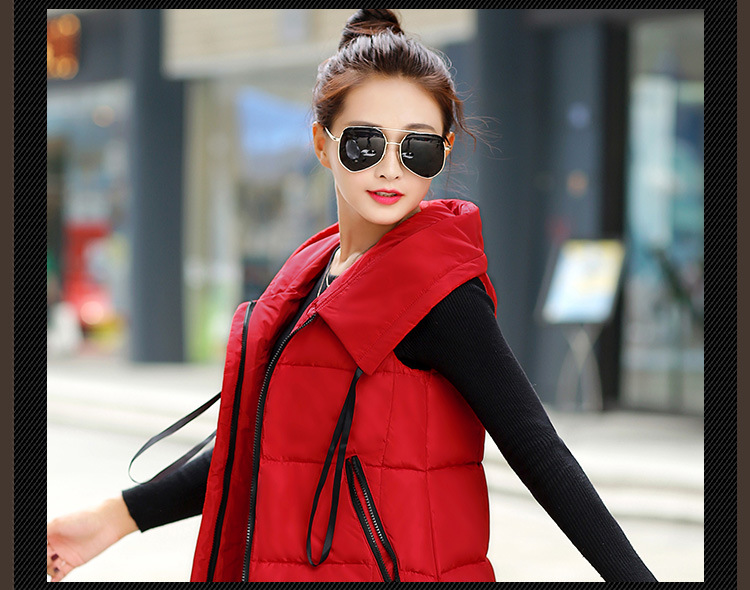 韩文2015秋冬新款羽绒棉服连帽外套马夹中长款背心马甲女潮 黑色 XL