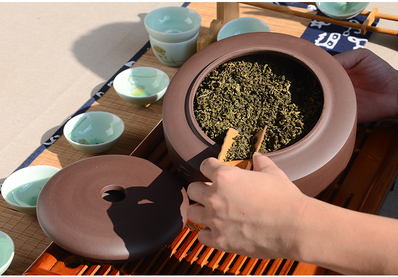 晨茗 宜兴紫砂茶叶罐大号手工茶缸原矿紫泥罐醒茶罐普洱散茶罐