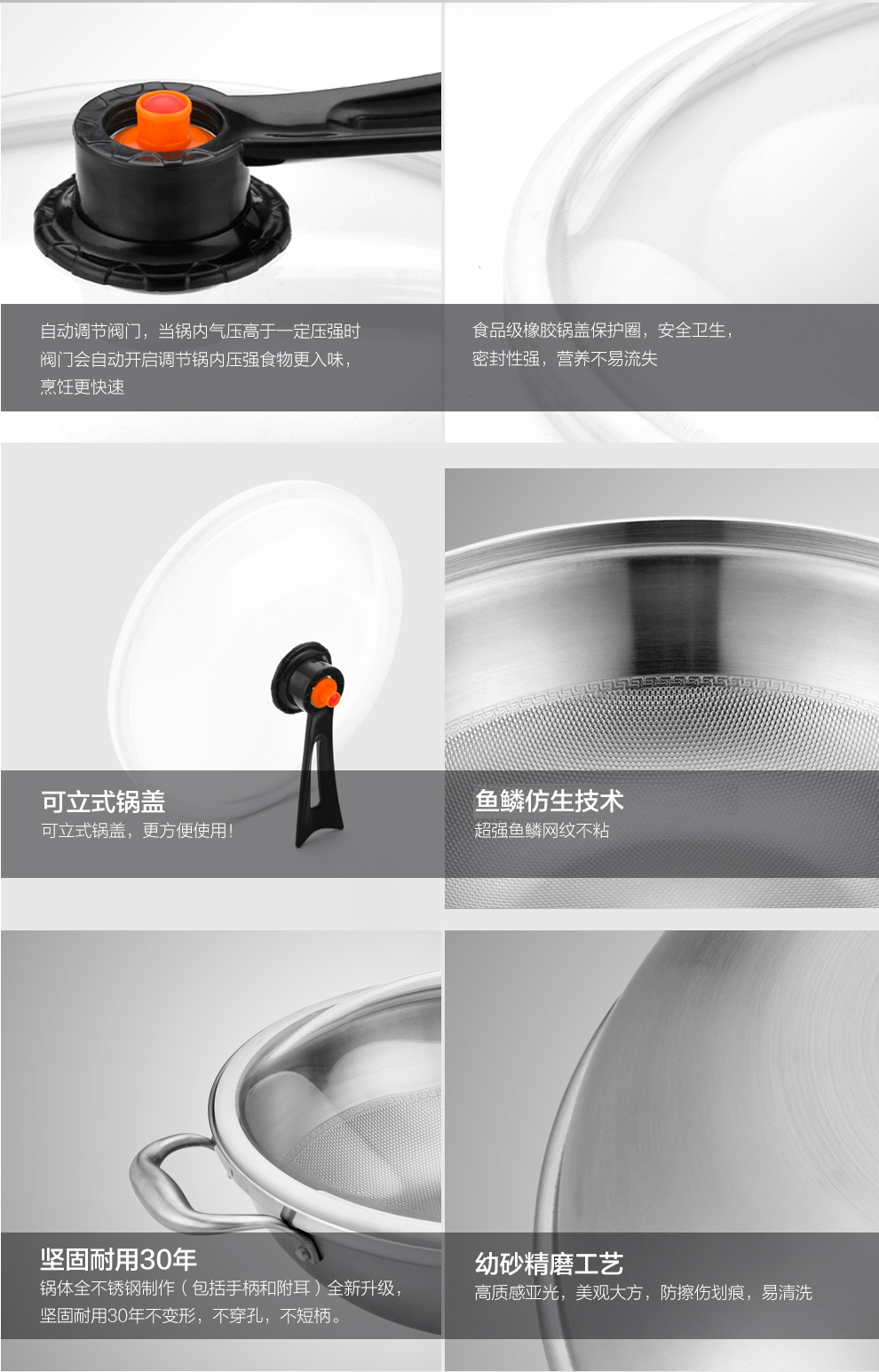 泰朗仕德国工艺不锈钢炒锅健康低压节能养生锅无涂层炒锅不粘锅无油烟锅炒菜锅具电磁炉通用不沾锅 A款 德国FS鱼鳞仿生工艺