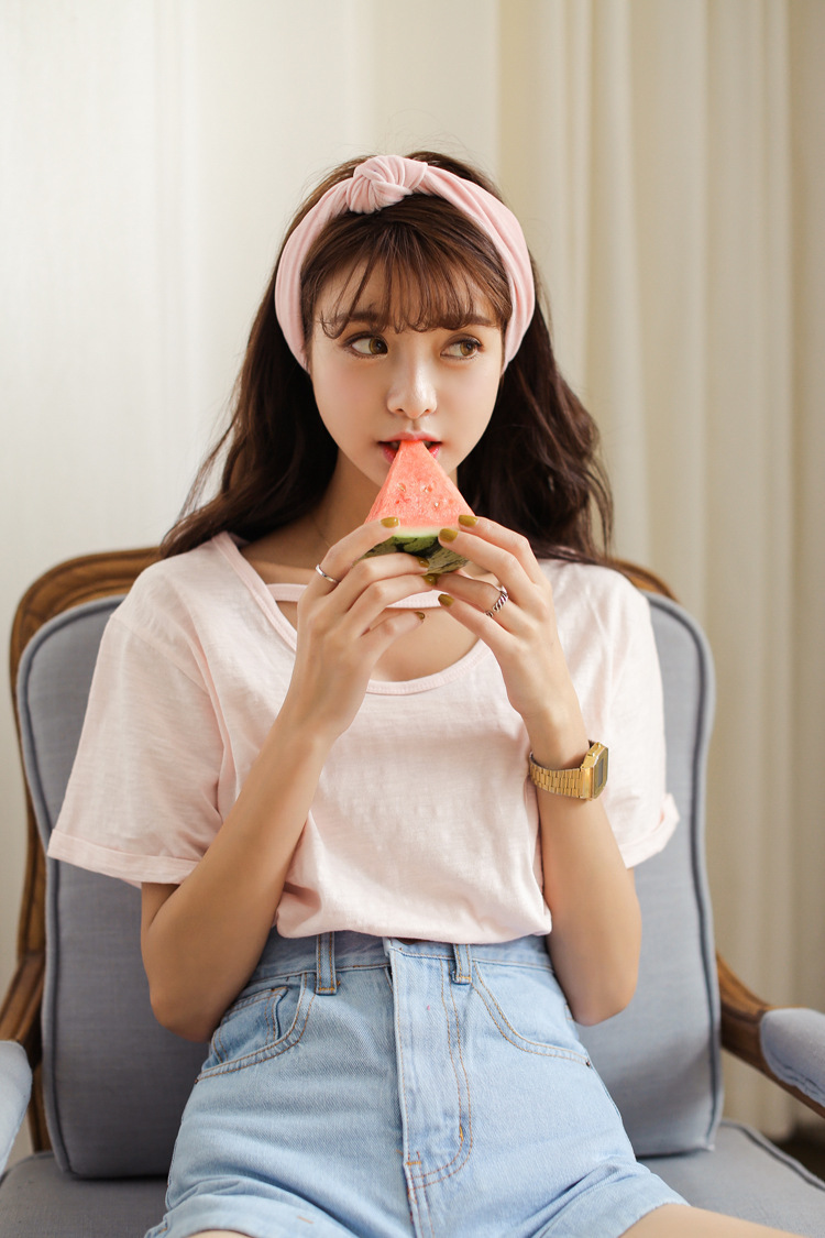 亭跃韩国东大门棉显瘦纯色性感漏洞上衣宽松短袖t恤破洞打底衫女