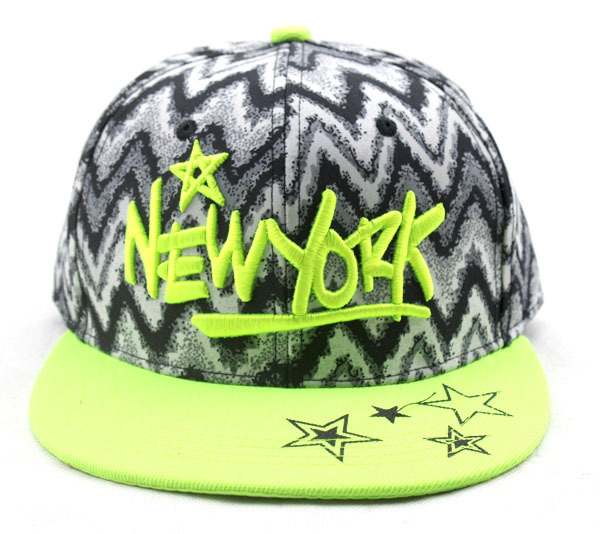 男女士新款平沿嘻哈帽子 刺绣字母波浪new york棒球帽子bd 荧光绿沿