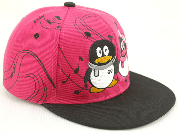 新款韩版潮qq企鹅刺绣男女士平沿嘻哈街舞棒球帽子bd 玫红