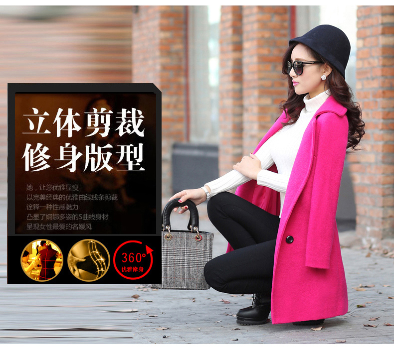 吉柏纳2016春季中长款毛呢大衣女外套8052 蓝色 L