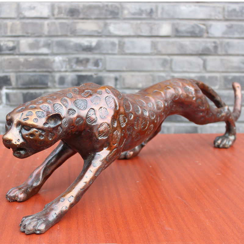 宇卓铜器铜豹子 单纯铜豹 黄铜金钱豹 金钱豹 工艺品 摆件 长69cm豹子