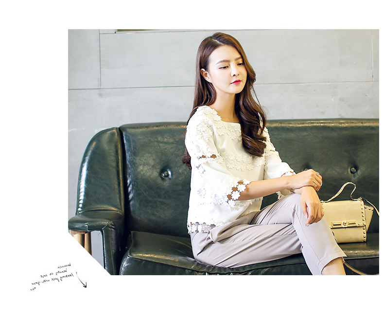 左冉 韩版秋装新款显瘦盘花拼接方领上衣 白色 l