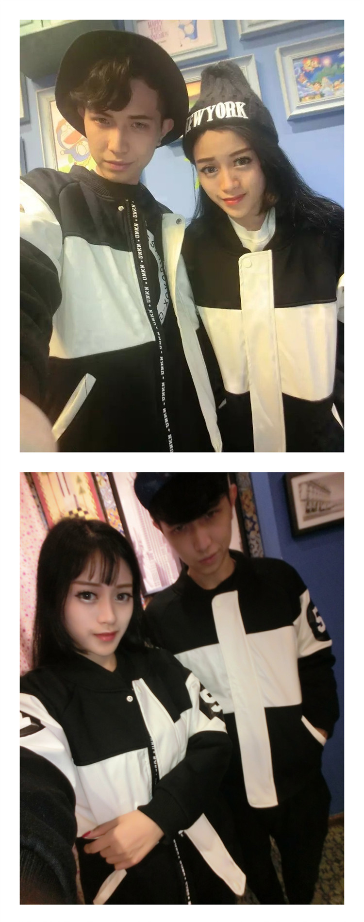 优尚琪2015秋季新品女韩版棒球服情侣装外套S098 黑白相交 M