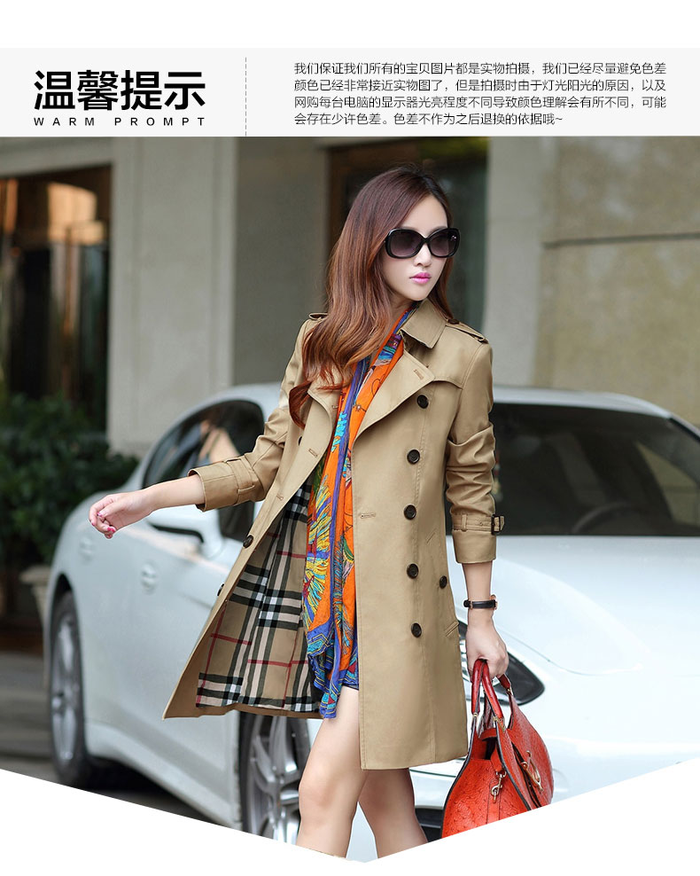 
                                        FAVMARTHA/法玛莎新款女装韩版修身双排扣中长款风衣女外套潮 黑. XL                