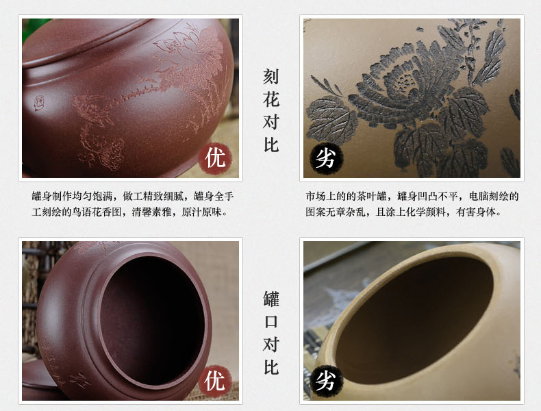 
                                        宏中（hongzhong） 宜兴紫砂 茶叶罐 大号 普洱茶缸 存茶罐 茶叶桶 醒茶茶缸 紫泥-鸟语花香                