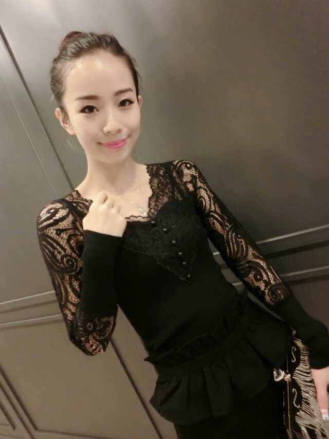 佩丝娜.秋冬款小衫女t恤短款紧身内搭蕾丝打底衫大码针织衫上衣长袖 深灰色 M