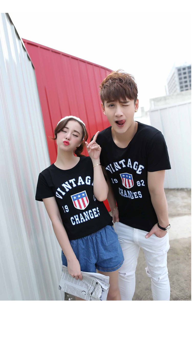 卡西娜梵情侣装夏装2016新款 韩版修身显瘦短袖t恤女夏季个性学生