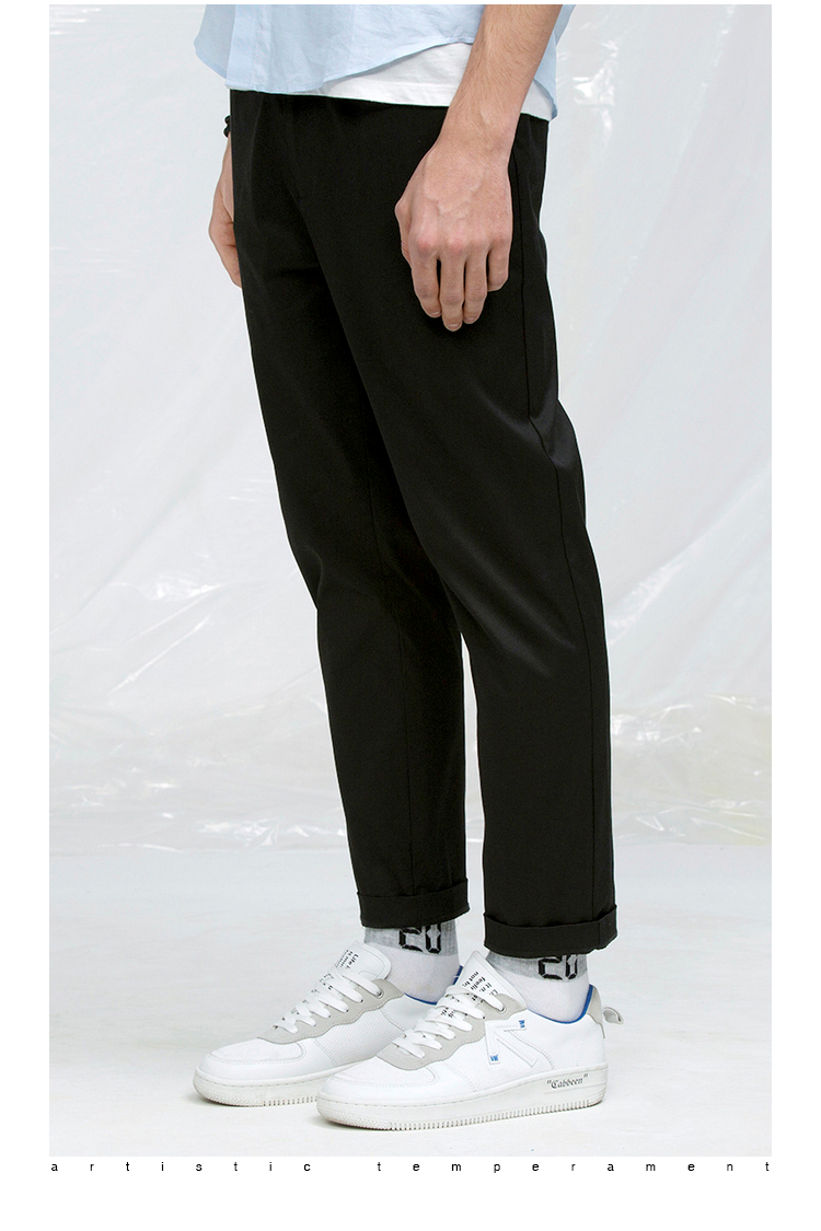 卡宾男装时尚中腰黑色休闲裤刺绣简约青年潮牌裤子夏季i煤黑色0148170