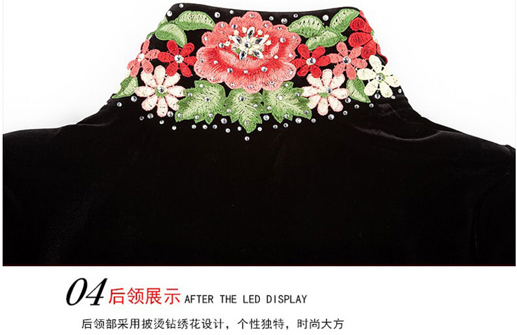 
                                        靓魅轩中老年女装2016秋装金丝绒刺绣大衣加肥加大码妈妈装风衣外套0677 黑色 L                