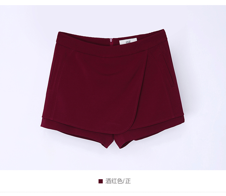 OSA欧莎2015冬季新款女装 假两件简约小A型休闲短裤SK523036 酒红色 S