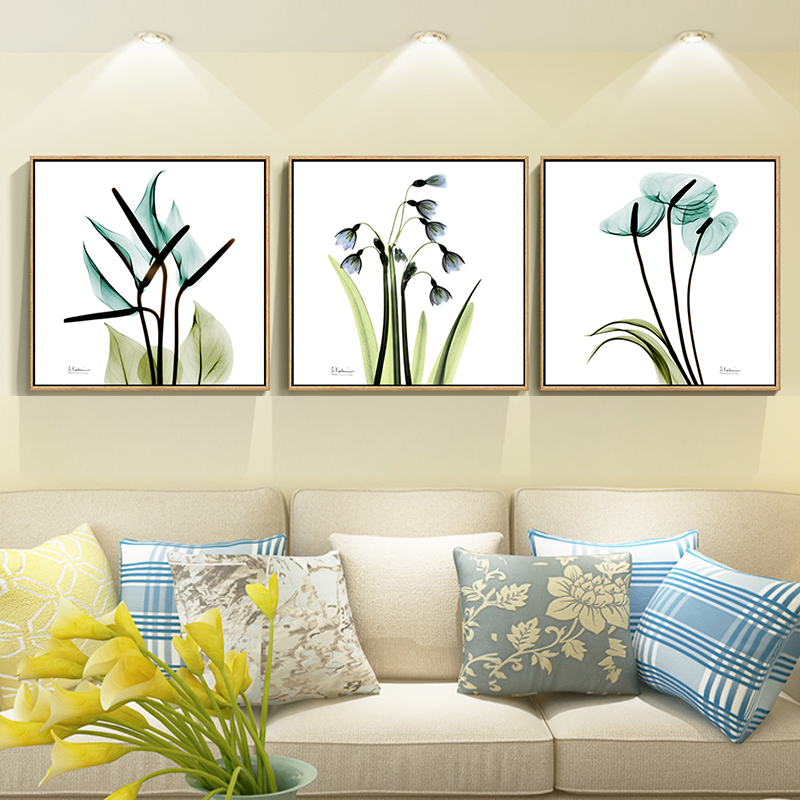 梓画客厅装饰画沙发背景墙挂画抽象花朵三联画现代简约壁画墙画a款