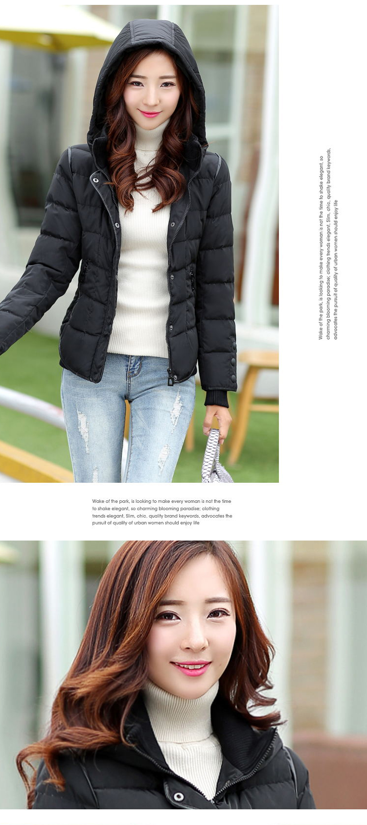 锐薇2016春季新款短外套女修身显瘦加厚羽绒棉服女W208 藏蓝色 L