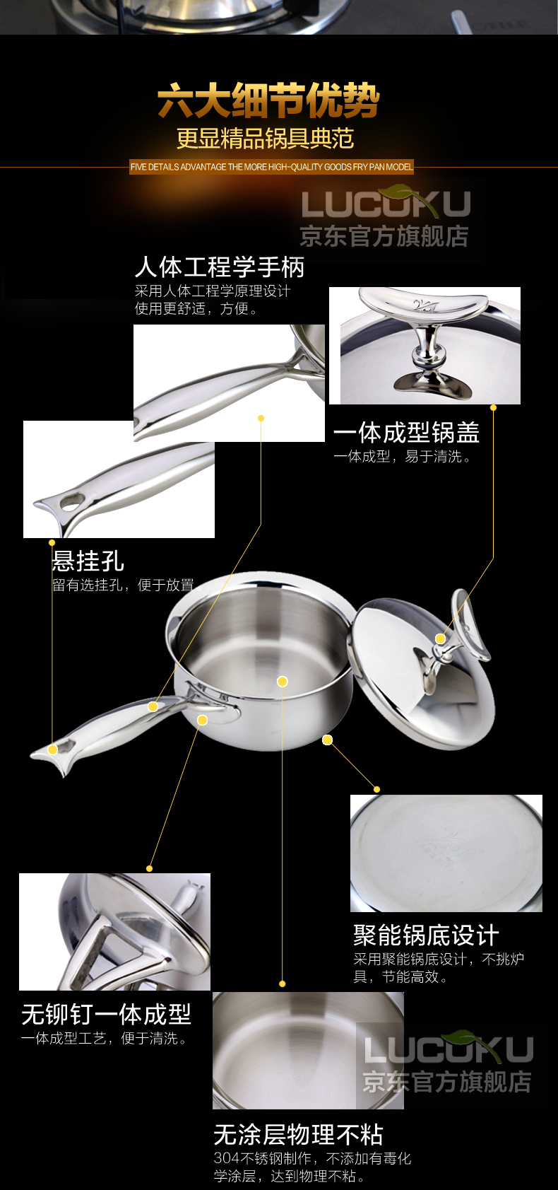 
                                        路卡酷（LUCUKU） 304不锈钢奶锅 电磁炉通用婴儿辅食小锅 宝宝热牛奶锅16cm                