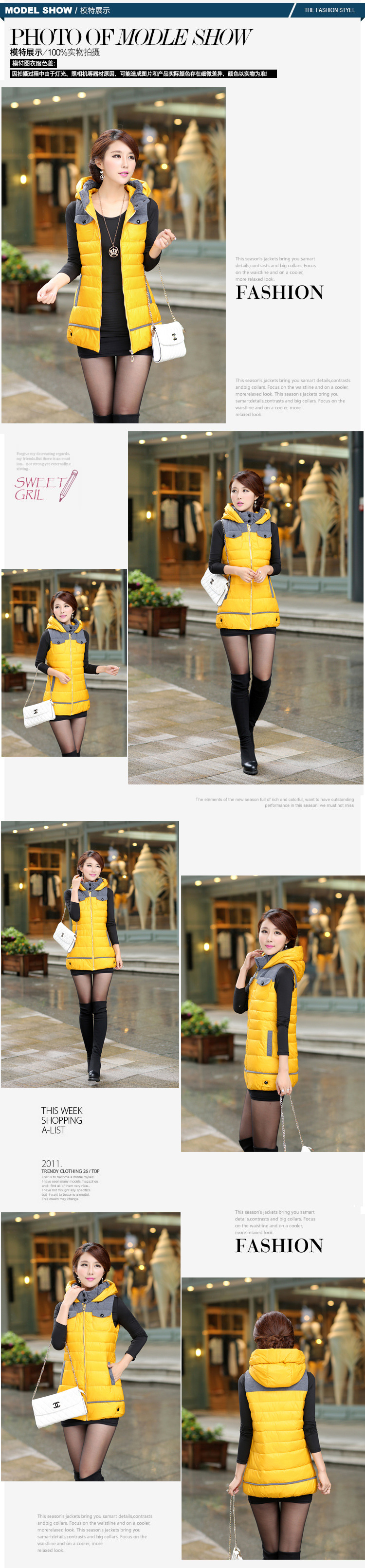 范力思中长款2015秋冬新款羽绒服连帽外套马夹背心马甲女潮 玫红色 2XL