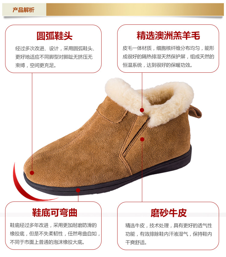 百逸雅皮毛一体羊毛保暖鞋羊毛鞋雪地鞋情侣室内居家包跟棉拖鞋家居鞋女冬月子鞋冬季6031/2 棕色 39