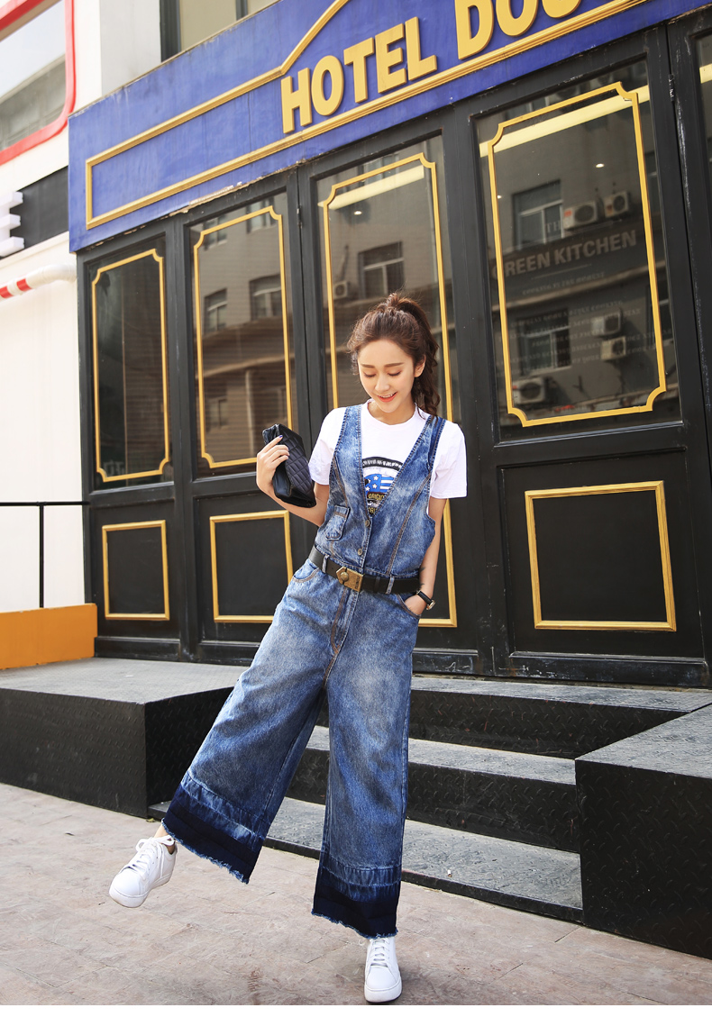 牛仔背带裤女九分裤2016新款韩版潮牛仔裤学院风直筒高腰连体裤夏
