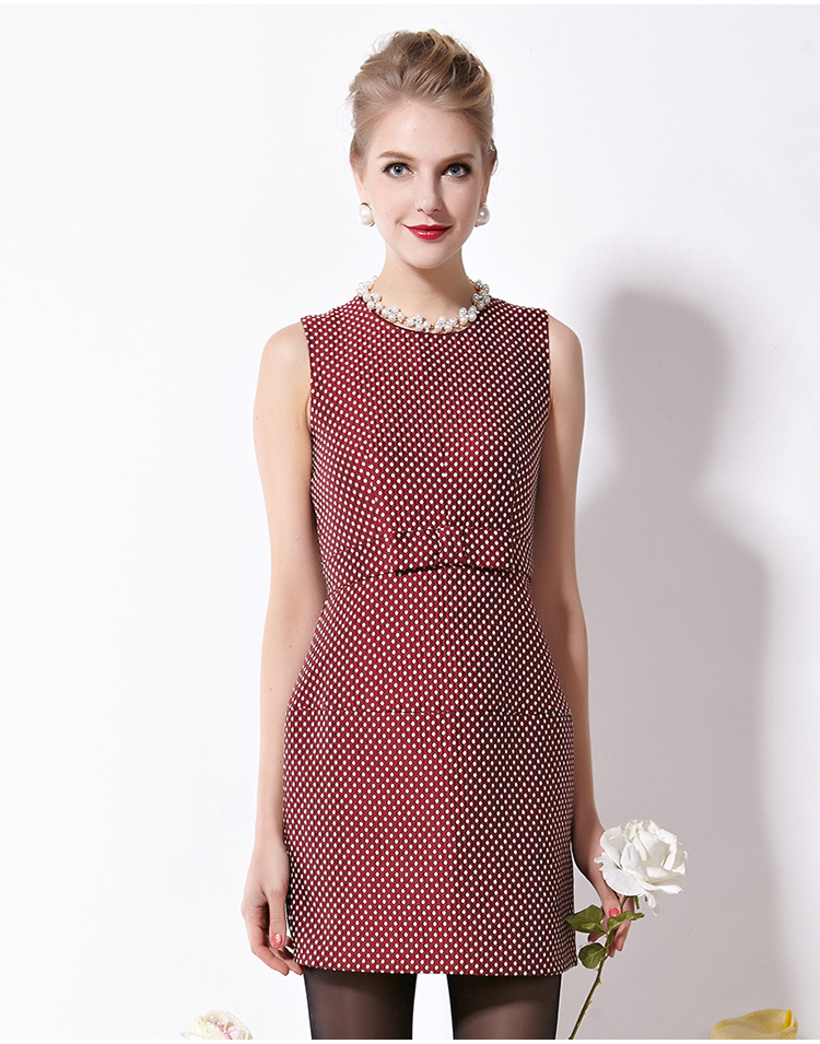 法玛莎圆点女装2015秋装新款时尚波点两件套装长袖连jd-b0116 酒红色.