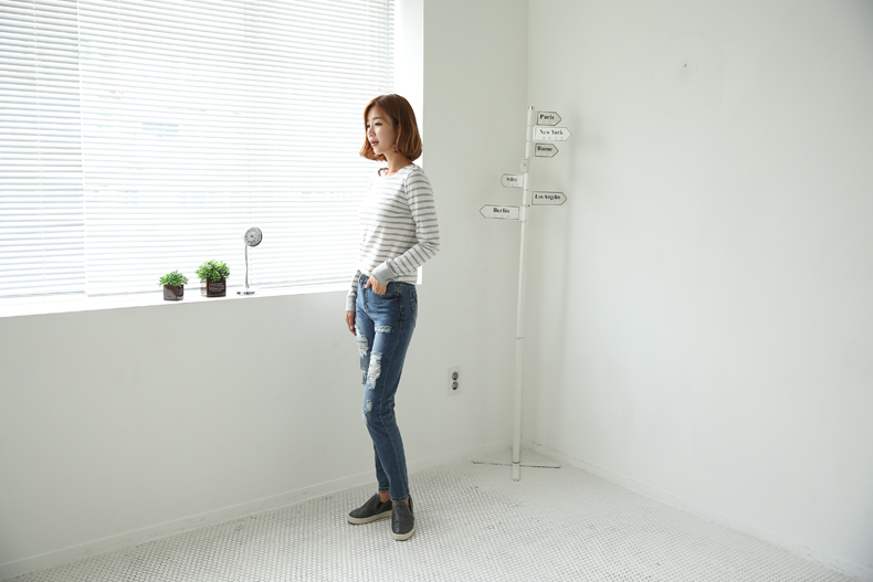 兰普丽 小脚牛仔裤女 2017秋冬新款韩版直筒宽松牛仔长裤女 蓝色 L