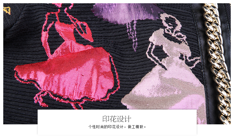 玛玛绨旗下品牌柯枚娅小香风短款外套女欧洲站 春秋装新款圆领修身长袖印花上衣 黑色 M