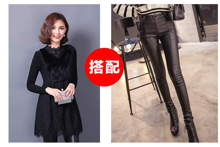 
                                        京微打底裤皮裤女秋冬季加绒2017新款高腰女装韩版潮款显瘦小脚裤女加绒涂层皮裤 图色 S                